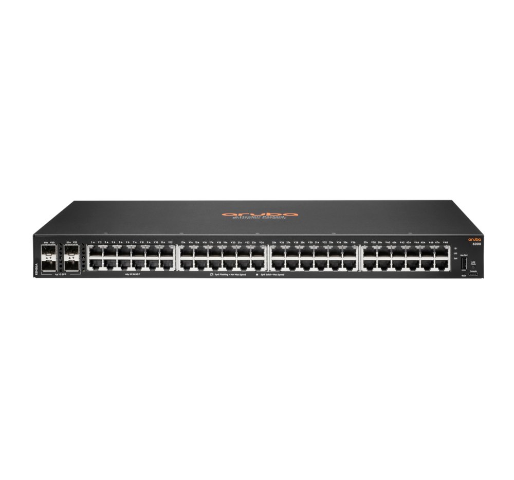 280e9833c9ed3793a39a1d5616e591f785dc061ab9f30b62a377192abb9b755d.jpg Aruba 6000 48G 4SFP | Managed L3 Switch | 48x Gigabit Ethernet | 4x SFP | 1U Rackmount - Afbeelding 1