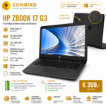 HP ZBook 17 G3 workstation laptop met Intel Core i7, 16GB DDR4 geheugen, 512GB SSD en NVIDIA Quadro M4000M videokaart. Refurbished zakelijke laptop met 17,3 inch Full HD scherm, Windows 11 Pro en goede accuconditie.