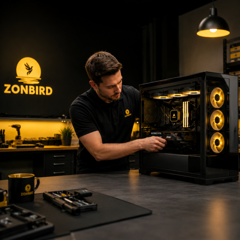 Illustratie van een game pc in de huisstijl van Zonbird
