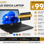 ASUS X551CA 15.6 inch laptop met Intel Core i3, 4GB RAM, 128GB SSD en Windows 11 Pro.