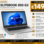 HP EliteBook 850 G3 15.6 inch laptop met Intel Core i5-6200U, 8GB DDR4, 256GB SSD en Windows 11 Pro.