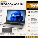 HP ProBook 650 G4 15.6 inch laptop met Intel Core i5-8250U, 8GB RAM, 256GB SSD en Windows 11 Pro.