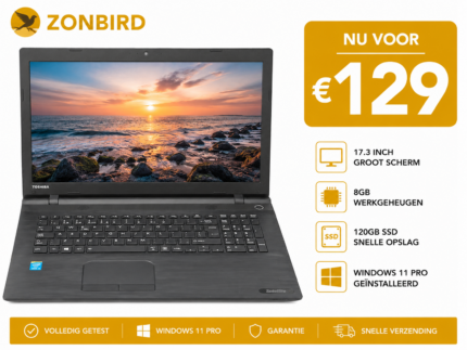 Toshiba Satellite C70-C 17.3 inch laptop met 8GB RAM, 120GB SSD en Windows 11 Pro.