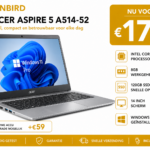 Acer Aspire 5 A514-52 14 inch grijs-zilveren laptop met Intel Core i5-8265U, 8GB RAM en 120GB SSD.