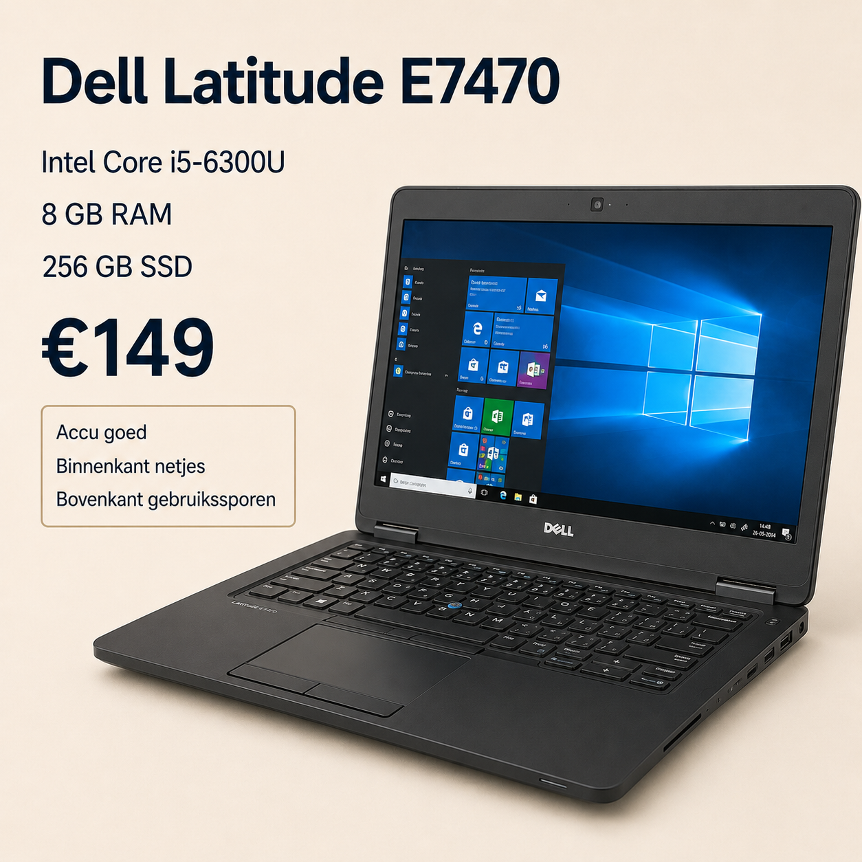 Dell Latitude E7470 i5 | 8GB RAM | 256GB SSD | Refurbished Dell Latitude E7470 refurbished laptop met Intel Core i5, 8GB RAM en 256GB SSD