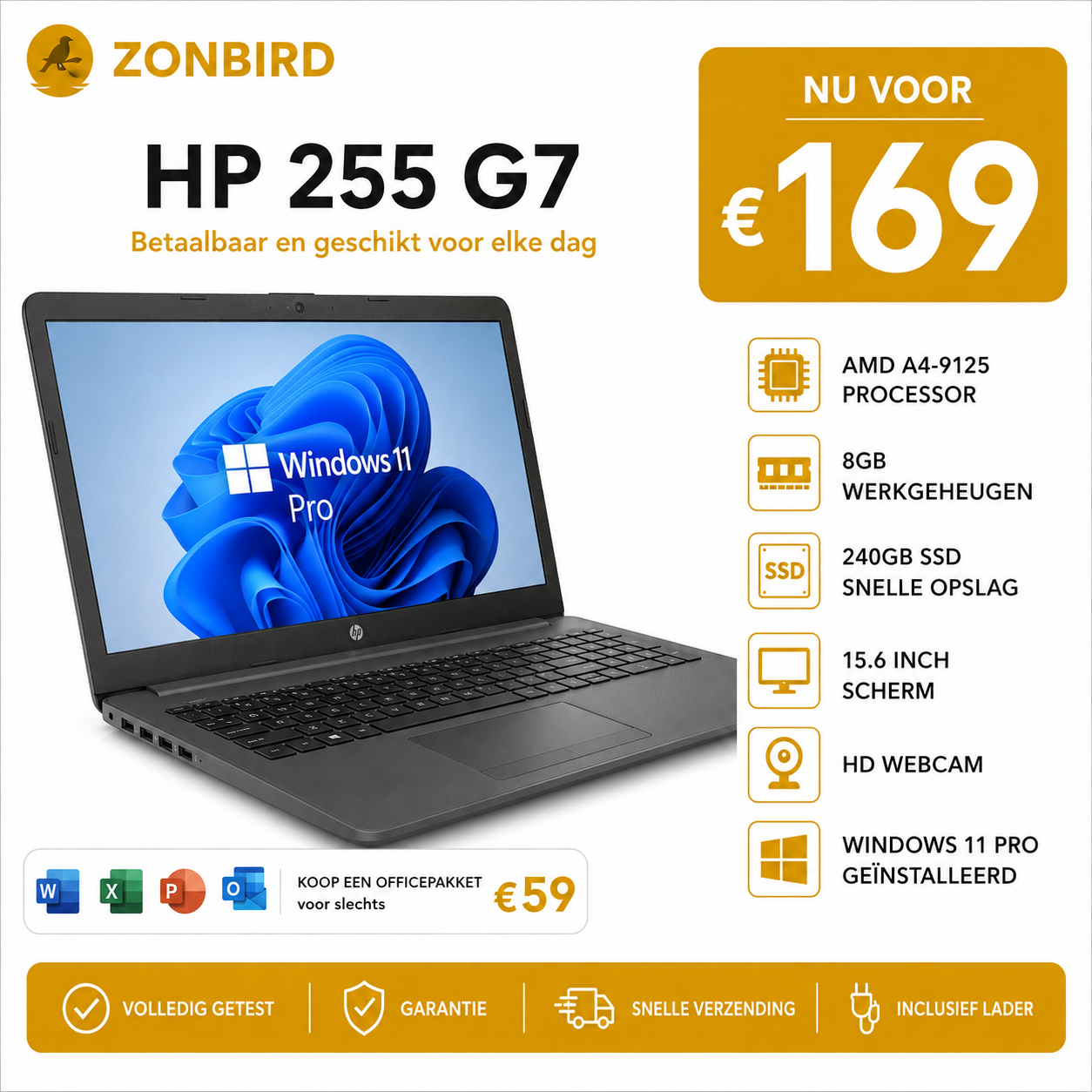 HP 255 G7 15.6 inch Laptop | AMD A4-9125 | 8GB RAM | 240GB SSD HP 255 G7 15.6 inch donkergrijze laptop met AMD A4-9125, 8GB RAM en 240GB SSD.