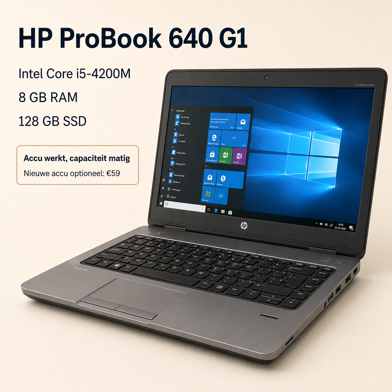 HP ProBook 640 G1 i5 | 8GB RAM | 128GB SSD | Refurbished HP ProBook 640 G1 refurbished laptop met Intel Core i5, 8GB RAM en 128GB SSD