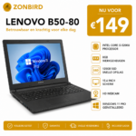 Lenovo B50-80 15.6 inch zwarte laptop met Intel Core i5-5200U, 8GB RAM en 120GB SSD.