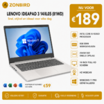 Lenovo IdeaPad 3 14IIL05 14 inch laptop met Intel Core i3-1005G1, 8GB RAM en 240GB SSD.