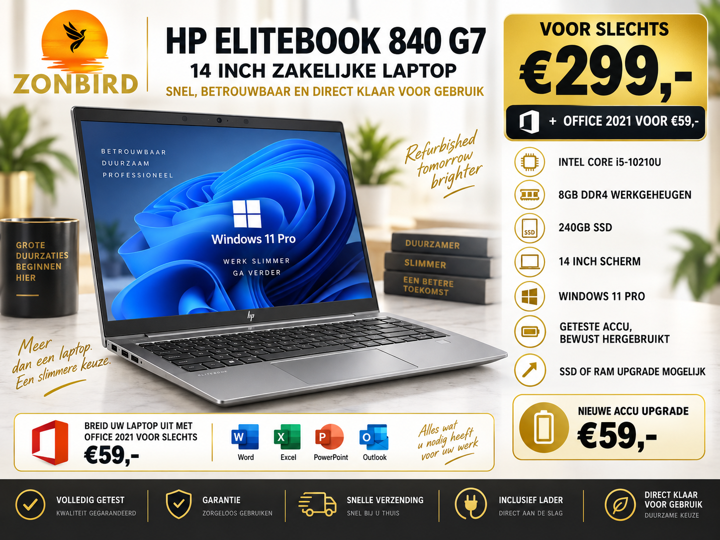 HP EliteBook 840 G7 14 inch | i5-10210U | 8GB | 240GB SSD | Verlicht Toetsenbord HP EliteBook 840 G7 14 inch laptop met Intel Core i5-10210U, 8GB RAM, 240GB SSD en verlicht toetsenbord.