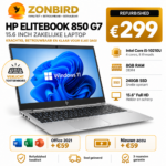 HP EliteBook 850 G7 15.6 inch laptop met Intel Core i5-10210U, 8GB RAM, 240GB SSD en verlicht toetsenbord.