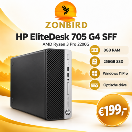 HP EliteDesk 705 G4 SFF refurbished desktop met Ryzen 3 Pro, 8GB RAM, 256GB SSD en Windows 11 Pro voor €199.