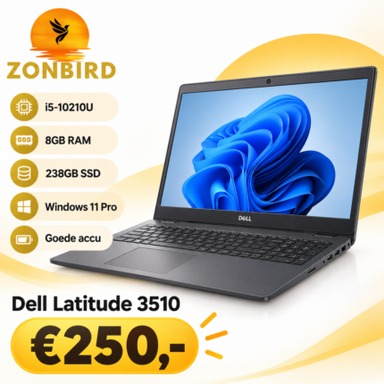 Dell Latitude 3510 15.6 inch laptop met Intel Core i5-10210U, 8GB RAM, 238GB SSD en Windows 11 Pro
