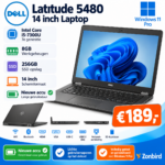 Dell Latitude 5480 14 inch laptop met Intel Core i5-7300U, 8GB RAM, 256GB SSD en nieuwe accu