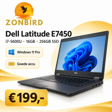 Dell Latitude E7450 14 inch laptop met Intel Core i7-5600U, 16GB RAM, 256GB SSD en Windows 11 Pro
