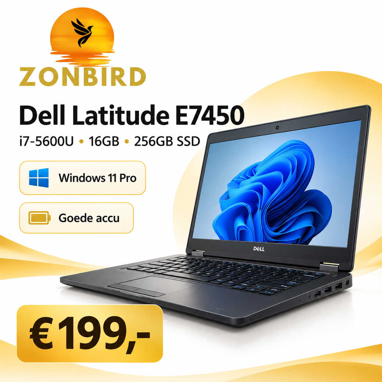 Dell Latitude E7450 14 inch | i7-5600U | 16GB RAM | 256GB SSD Dell Latitude E7450 14 inch laptop met Intel Core i7-5600U, 16GB RAM, 256GB SSD en Windows 11 Pro