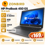 HP ProBook 450 G5 15.6 inch laptop met Intel Core i5-8250U, 8GB RAM, 256GB SSD en Windows 11 Pro
