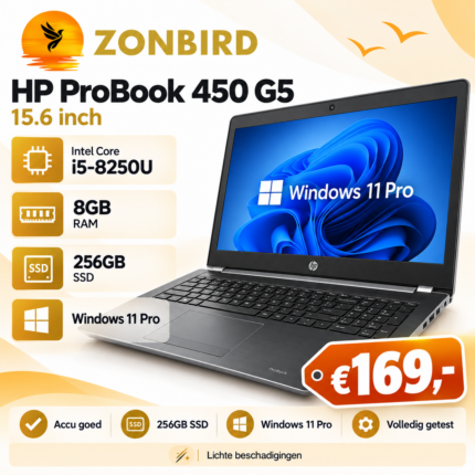 HP ProBook 450 G5 15.6 inch laptop met Intel Core i5-8250U, 8GB RAM, 256GB SSD en Windows 11 Pro