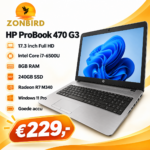 HP ProBook 470 G3 17.3 inch laptop met Intel Core i7-6500U, 8GB RAM, 240GB SSD en Windows 11 Pro