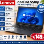 Lenovo IdeaPad S510p 15.6 inch laptop met Intel Core i5-4200U, 8GB RAM, 120GB SSD en nieuwe accu