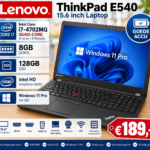 Lenovo ThinkPad E540 15.6 inch laptop met Intel Core i7-4702MQ quad-core, 8GB RAM en 128GB SSD